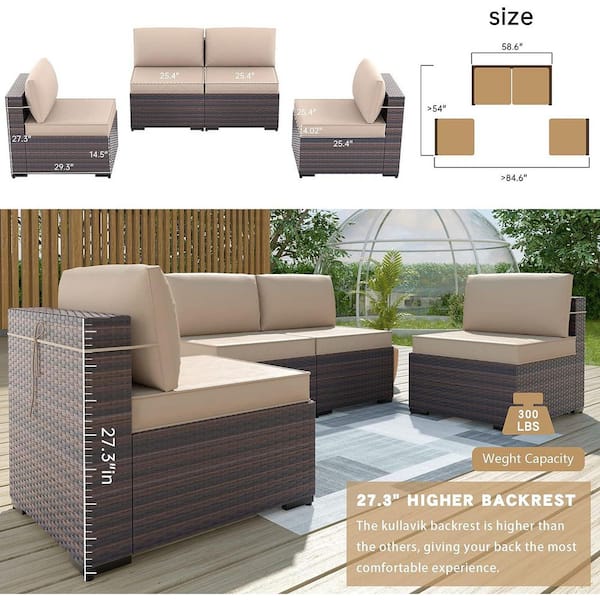 4-Piece Wicker Outdoor Sectional Sofa Sets with Sand Cushions