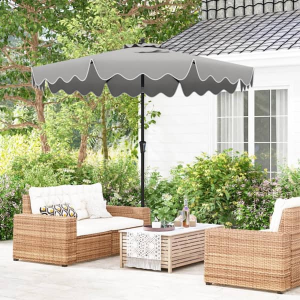 9 ft. Patio Umbrella in Gray with Crank Handle and Push Button Tilt