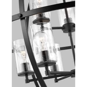 Alturas 9-Light Midnight Black Modern Hanging Globe Chandelier with Clear Seeded Glass Shades