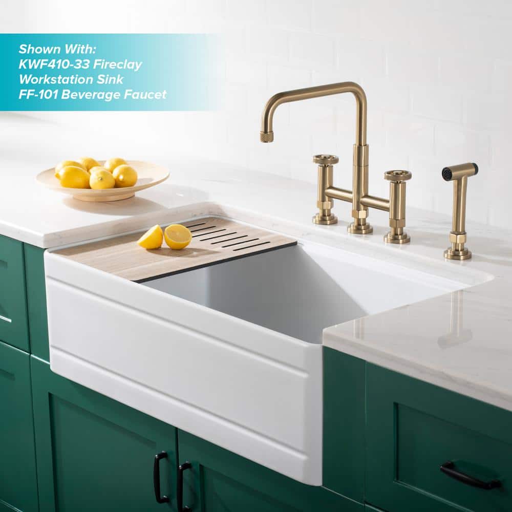 Urbix Brushed Gold Stainless Steel Bridge Faucet with Side Sprayer
