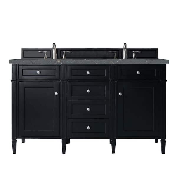 Brittany 60.0 in. W x 23.5 in. D x 34.0 in. H Double Bathroom Vanity in Black Onyx with Parisien Bleu Quartz Top