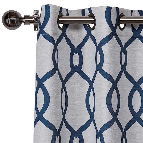 Kochi Teal Ogee Light Filtering Grommet Top Curtain, 54 in. W x 63 in. L (Set of 2)