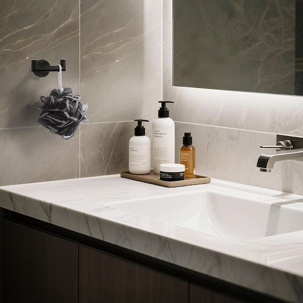 Wall Mount J-Hook Double Robe/Towel Hook Double Robe Hook in Matte Black