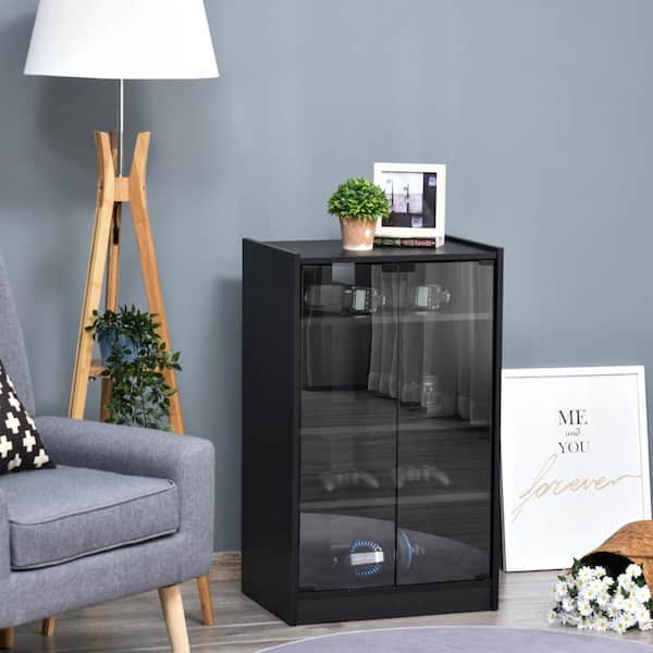 Tileon 4-Tier Kitchen Pantry with Adjustable Shelves, Media Cabinet, Modern Audio Video Stand with Tempered Glass in Black