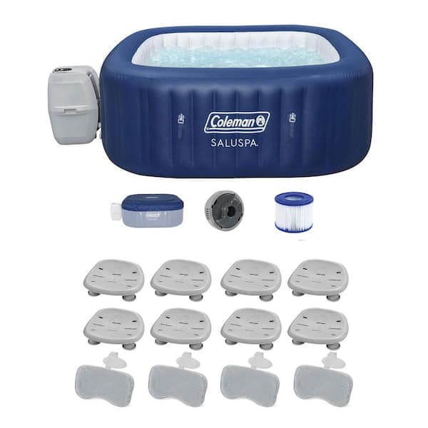 Bestway Hawaii 6-Person 140-Jet Square Inflatable Hot Tub with Pool and Spa Seat (8-Pack) and Headrest Pillows (4-Pack)