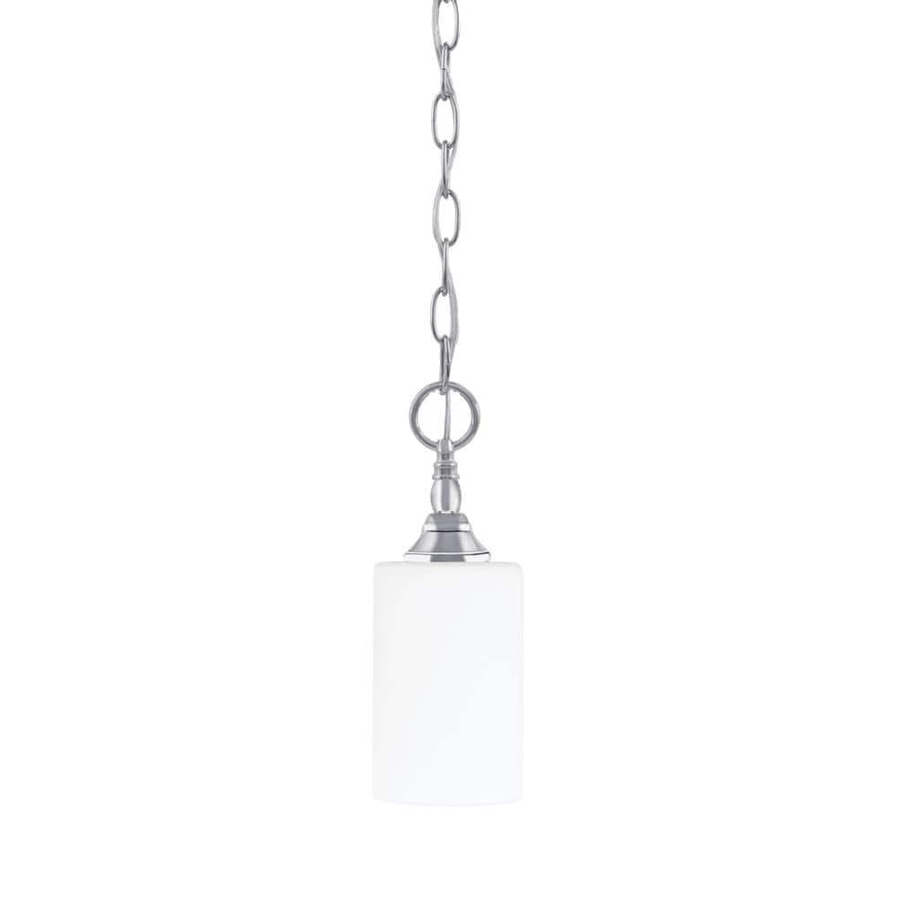 Elva 100-Watt 1-Light Chrome Shaded Pendant Light with 4 in. White Muslin G