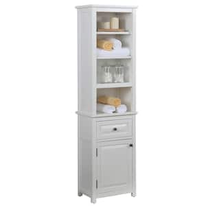 Dorset Bathroom 17 in. W Freestanding Storage Tower with Open Upper Shelves, Lower Cabinet and Drawer in White