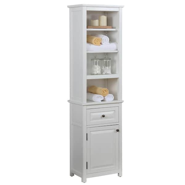 Alaterre Furniture Dorset Bathroom 17 in. W Freestanding Storage Tower with Open Upper Shelves, Lower Cabinet and Drawer in White