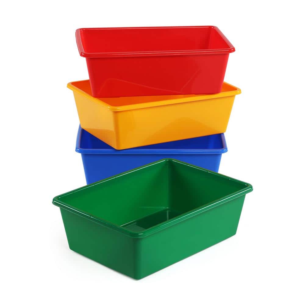 Large Primary Color Plastic Stackable Storage Bins, Set of 4