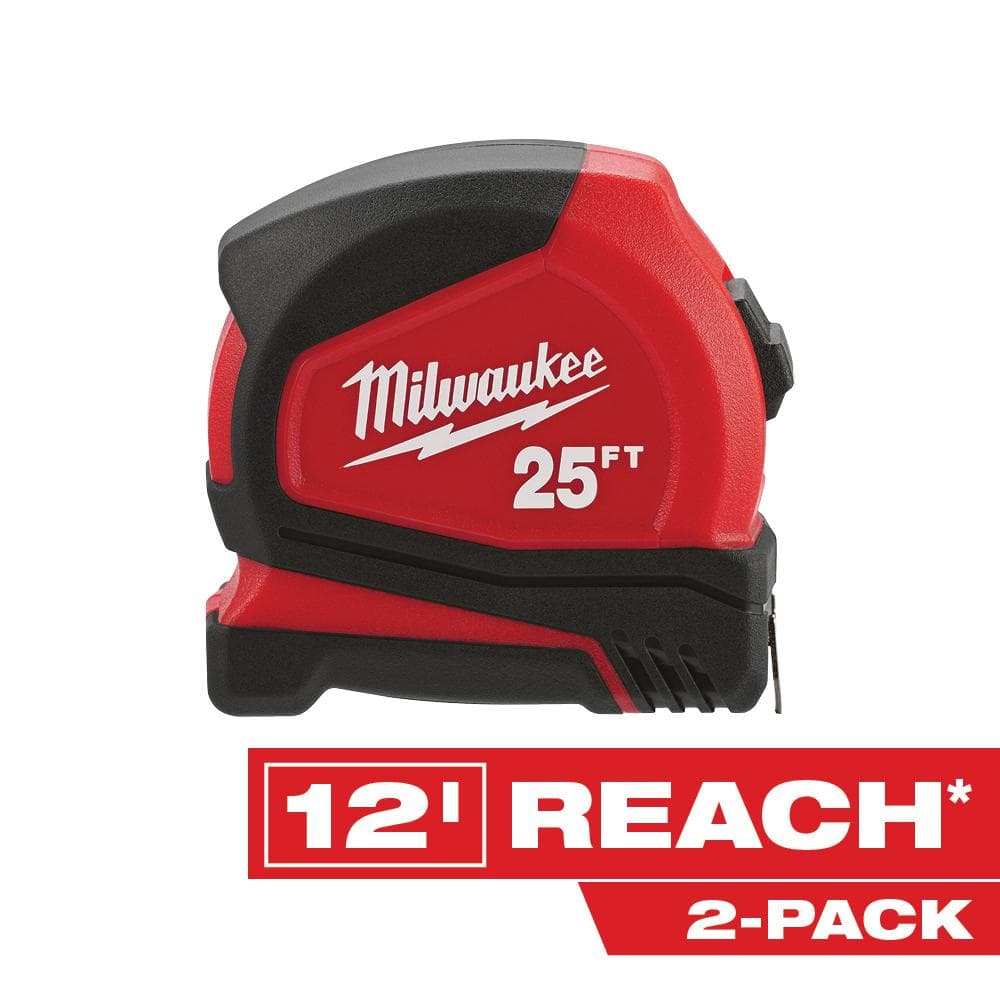Milwaukee 25 ft. Compact Tape Measure (2-Pack) 48-22-6625-2X The Home  Depot