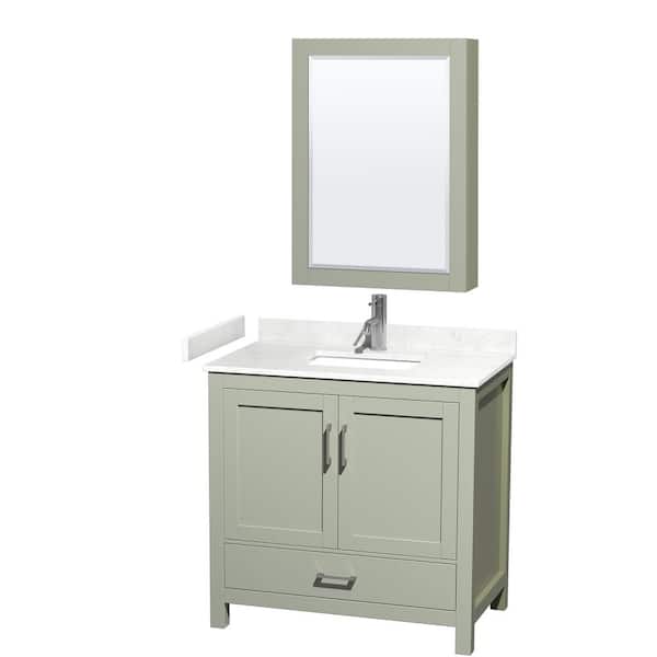 Wyndham Collection Sheffield 36 in. W x 22 in. D x 35 in. H Single Bath Vanity in Light Green with Carrara Cultured Marble Top & MC Mirror