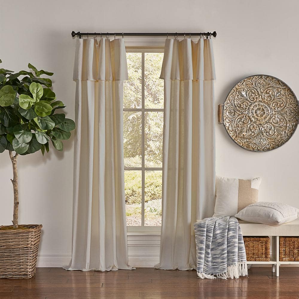 Mercantile Drop Cloth Light Filtering Ring Top Tab Farmhouse Curtain Panel with Valance Linen 84 Inches