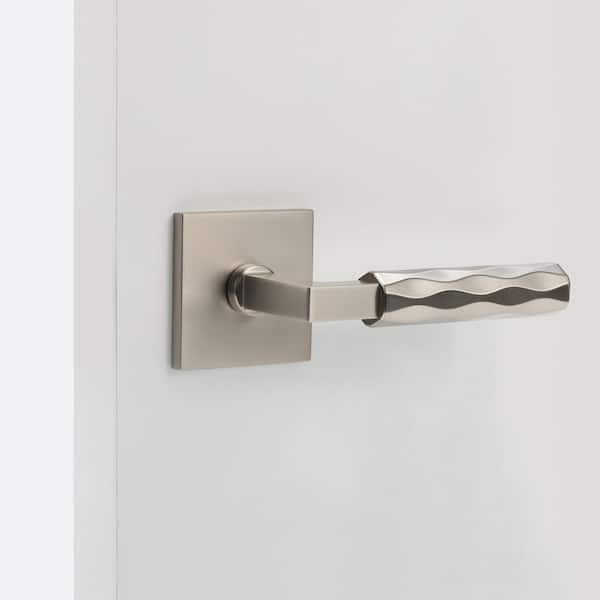 Hailey Satin Nickel Heavy Duty Modern Interior Dummy Door Handle Square Plate and Concealed Screws (Double Dummy)