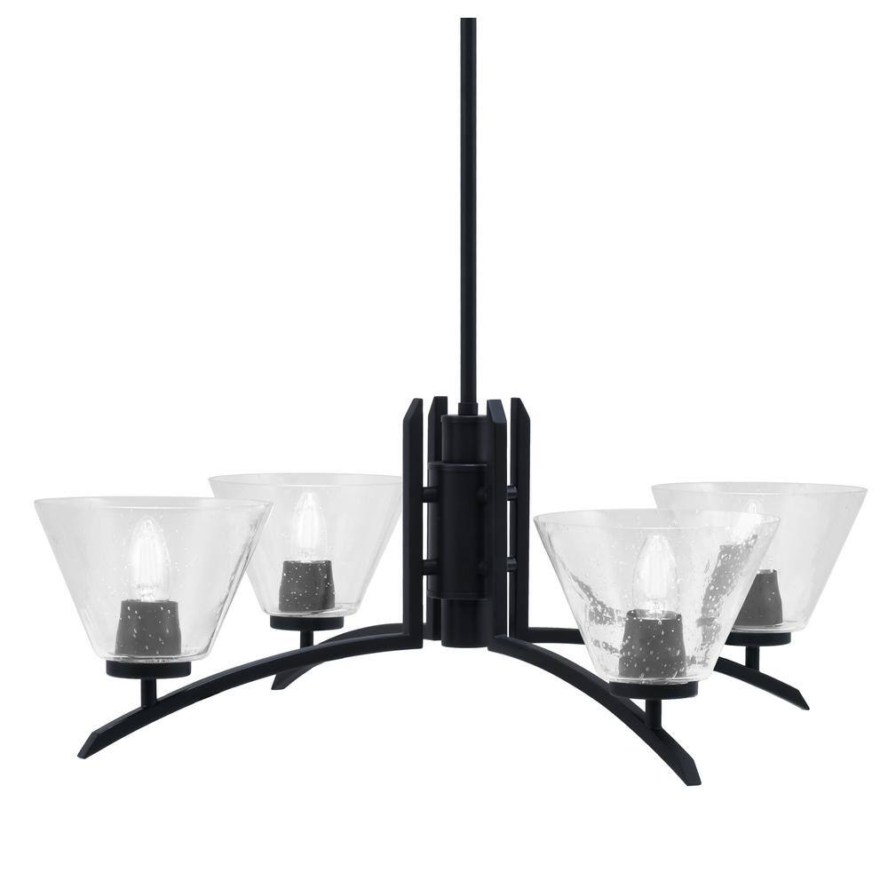 Siena 28 in. 4 Light Matte Black Chandelier with Clear Bubble Glass Shades