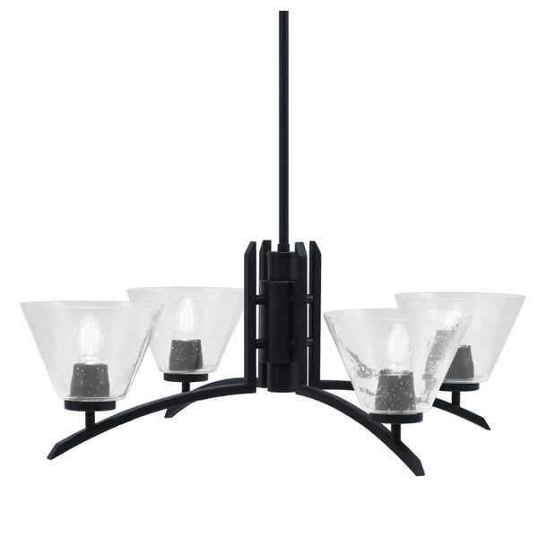 Unbranded Siena 28 in. 4 Light Matte Black Chandelier with Clear Bubble Glass Shades
