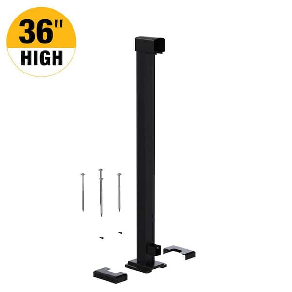 36 in. H x 4-11/16 in. W Matte Black Aluminum Deck Railing End Post Kit