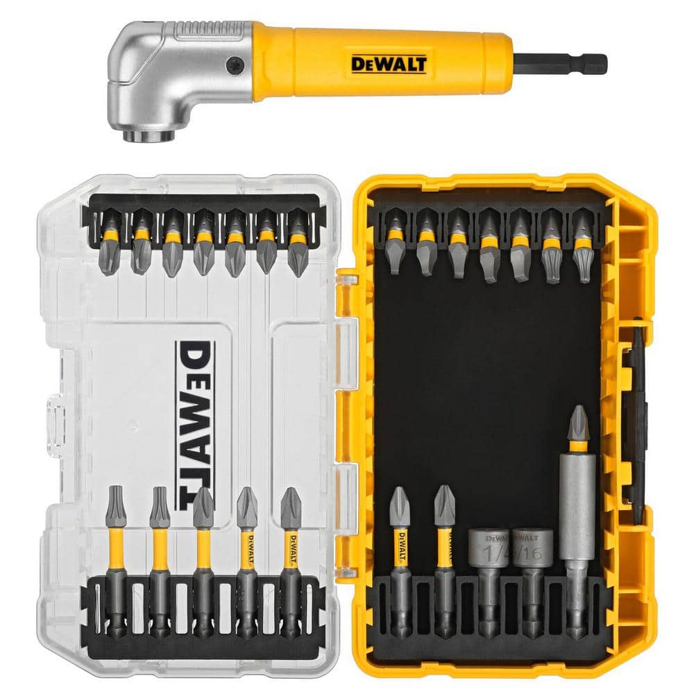 DEWALT Maxfit 1/4 in. Steel Screwdriving Bit Set with Right Angle Adapter  (25-Piece) DWAMF25RASET - The Home Depot