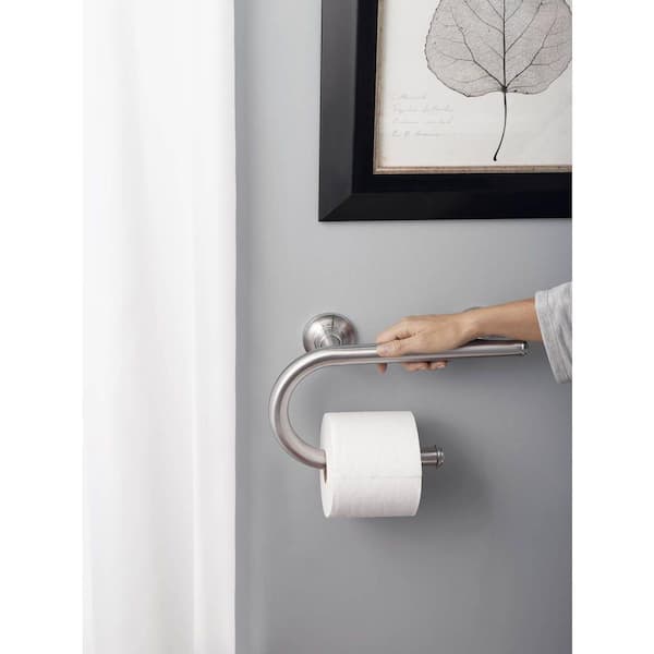 Home Care 12 in. x 1 in. Screw Grab Bar with Integrated Paper Holder in Brushed Nickel