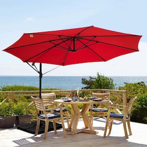 12 ft. Steel Cantilever Offset Patio Umbrella in Red with Crank Lift and Base
