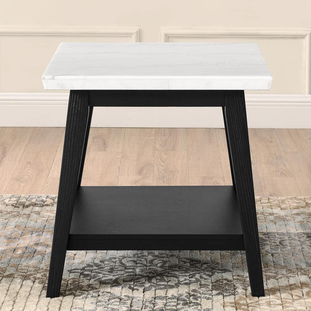Vida White Marble Top 24" Square End Table with Black Base