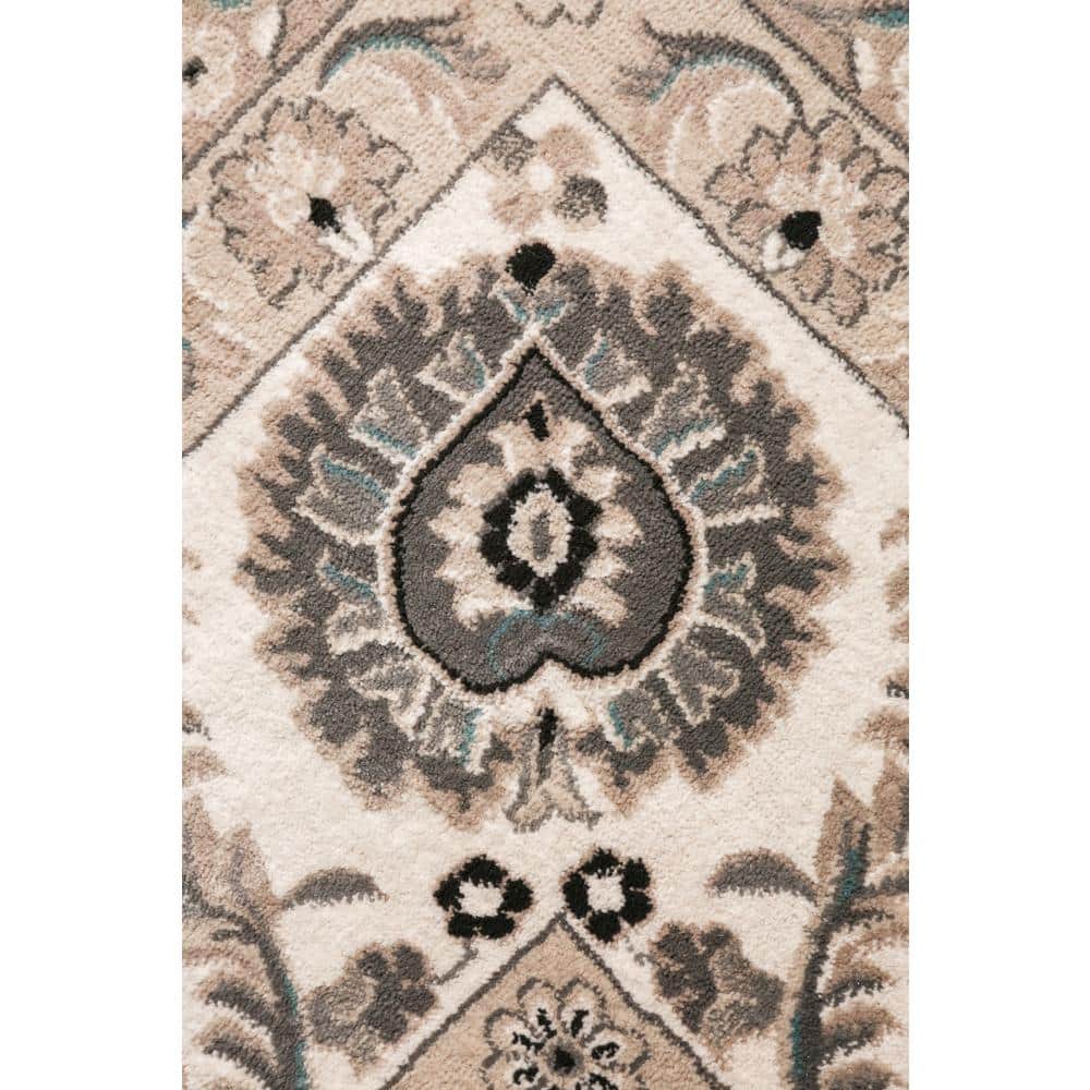 Gray and Beige Synthetic Tufted Oriental Area Rug, 3' x 5'