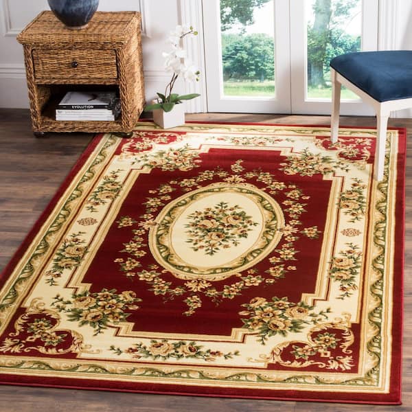 Lyndhurst Red/Ivory 4 ft. x 6 ft. Floral Medallion Border Area Rug