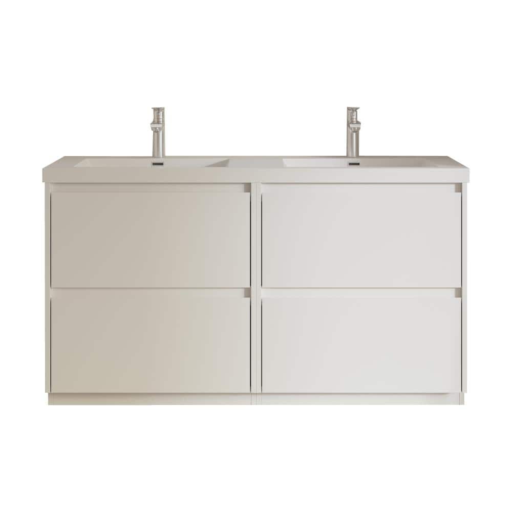 60 in. Double HG. White Bath Vanity with Gloss White Resin Stone Top & 4 Drawers, Free Standing price history on PriceWatchPro