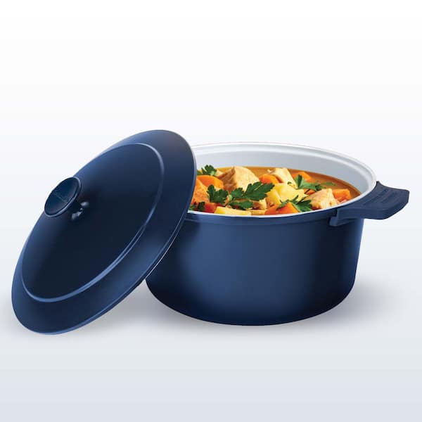 5 qt. Round Aluminum Ceramic Coating Nonstick Dutch Oven in Navy with Silicone Handle Covers