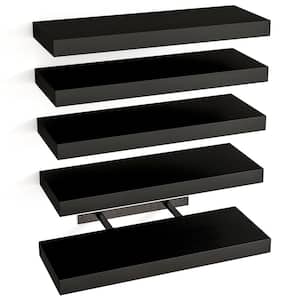 15.7 in. W x 5.5 in. D Floating Shelves with Invisible Brackets for Living Room Decorative Wall Shelf, Black(Set of 5)