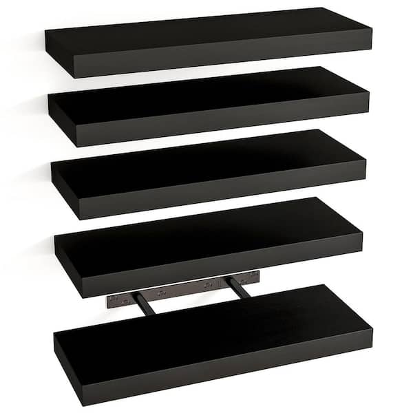Unbranded 15.7 in. W x 5.5 in. D Floating Shelves with Invisible Brackets for Living Room Decorative Wall Shelf, Black(Set of 5)