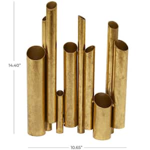 14 in. Gold Organ Pipe Metal Decorative Vase