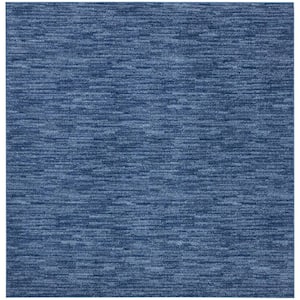 Essentials 5 ft. x 5 ft. Navy Blue Square Solid Contemporary Indoor/Outdoor Patio Area Rug