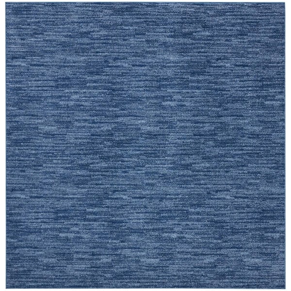 Nourison Essentials 5 ft. x 5 ft. Navy Blue Square Solid Contemporary Indoor/Outdoor Patio Area Rug