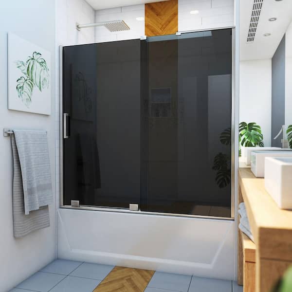 DreamLine Mirage-Z 60 in. W x 58 in. H Sliding Frameless Tub Door in Brushed Nickel with Smoke Gray Glass
