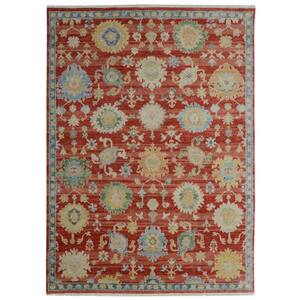 Rust Hand-Knotted Wool Classic Floral Rug  9 ft.  x 12 ft. Area Rug