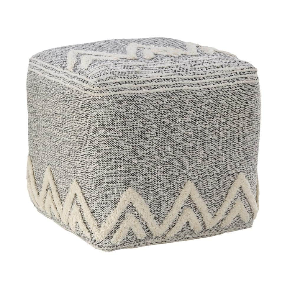 Gray/White Modern Tufted Geometric Peaks Pouf
