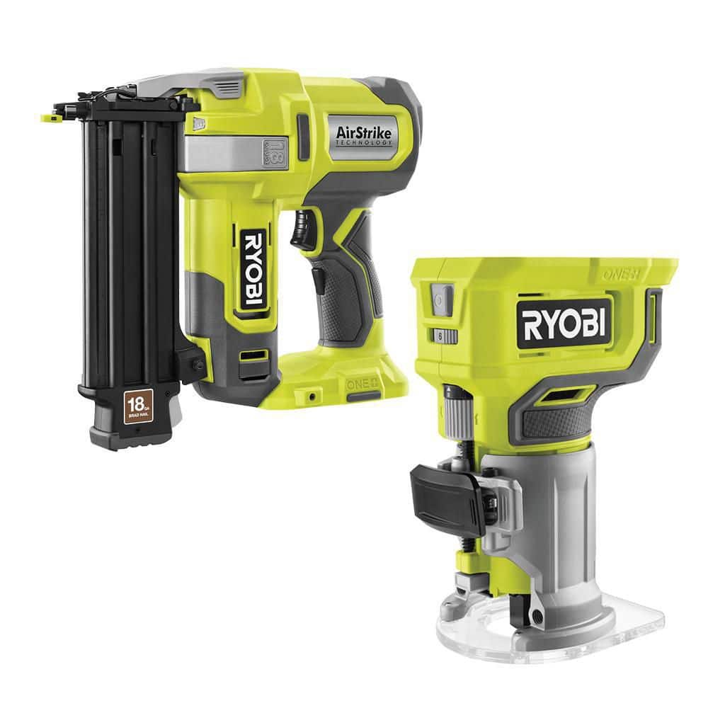 RYOBI ONE+ 18V 18-Gauge Cordless AirStrike Brad Nailer with Compact Fixed  Base Router (Tools Only) P321-PCL424B The Home Depot