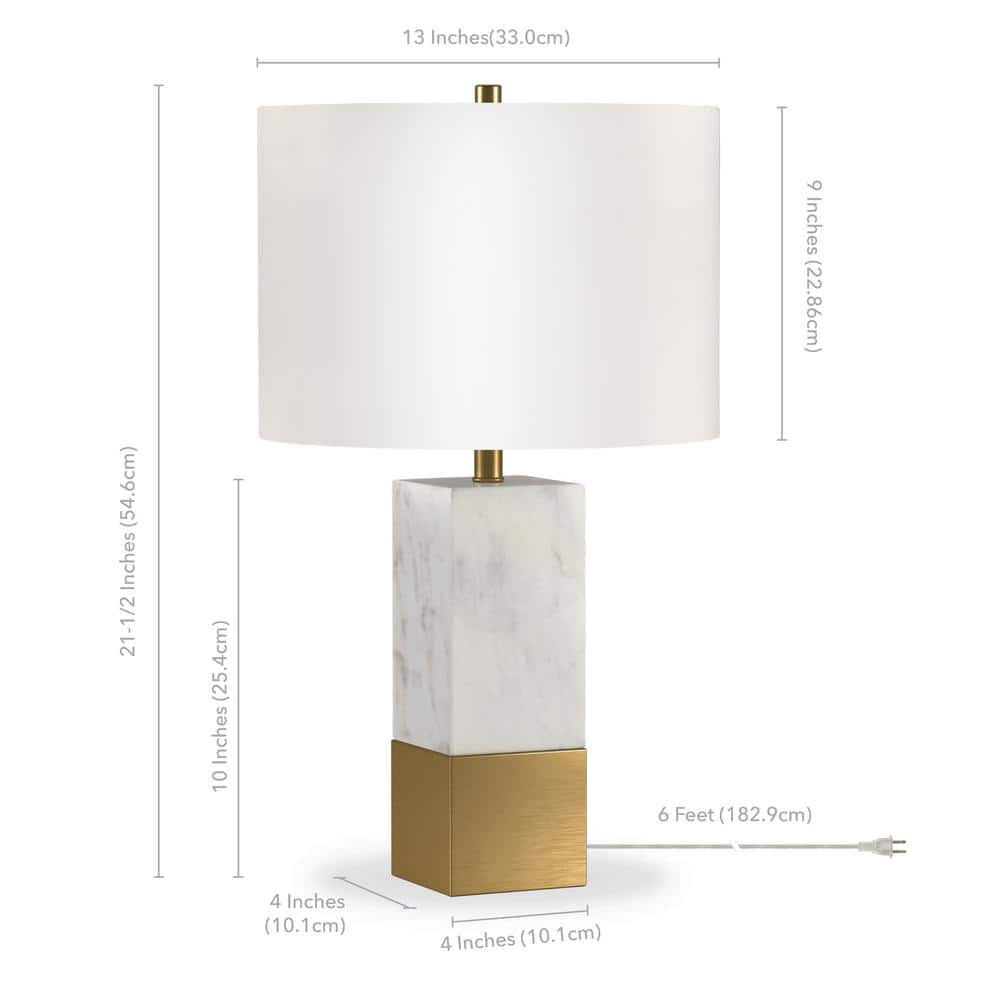 Lena 21.5" White Marble & Brass Table Lamp with French Drum Shade