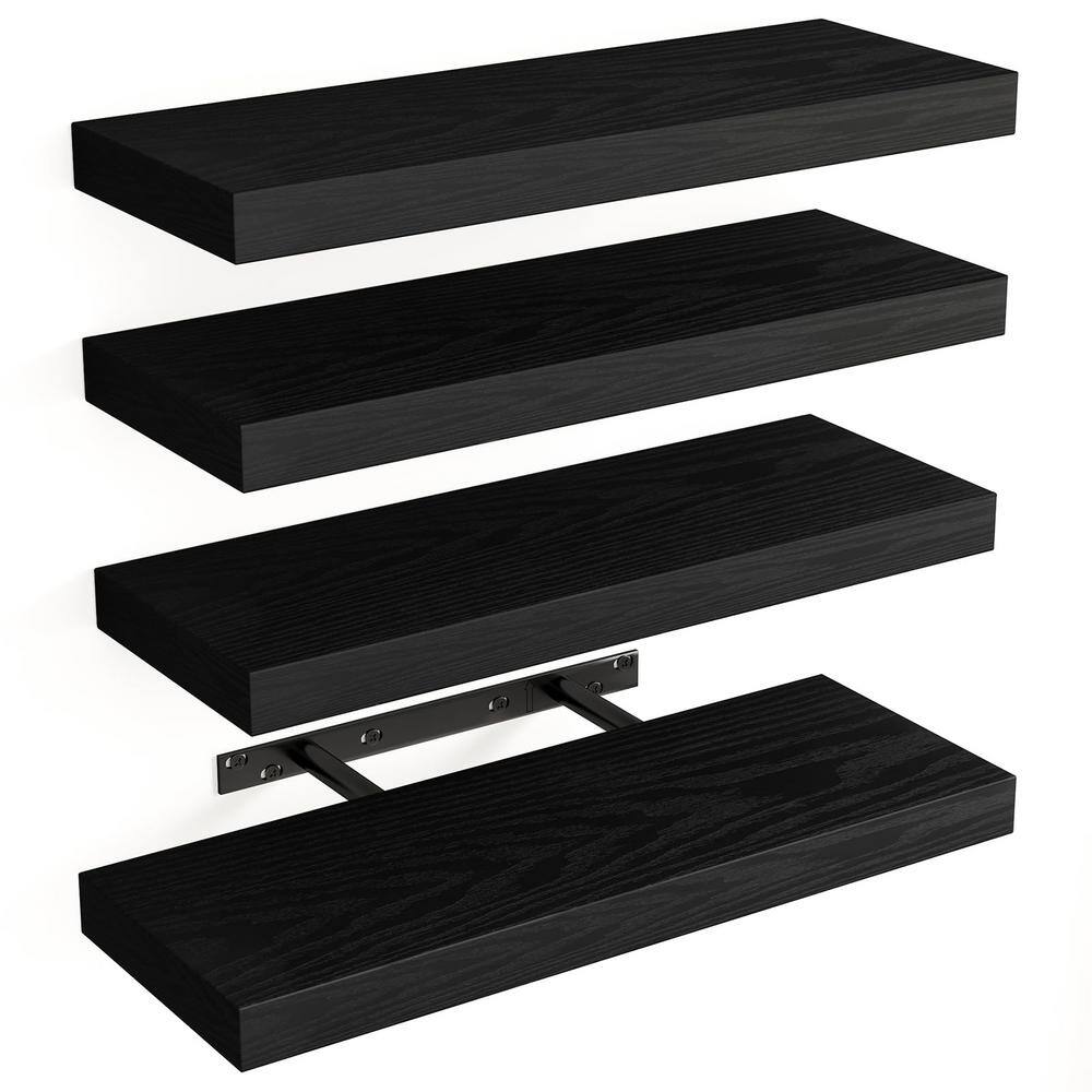 15.8 in. Black Rustic Wood Wall Floating Shelves with Invisible Brackets for Kitchen and Bathroom (4-Pack) price history on PriceWatchPro