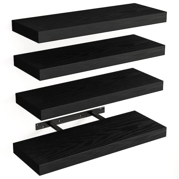 Angel Sar 15.8 in. Black Rustic Wood Wall Floating Shelves with Invisible Brackets for Kitchen and Bathroom (4-Pack)