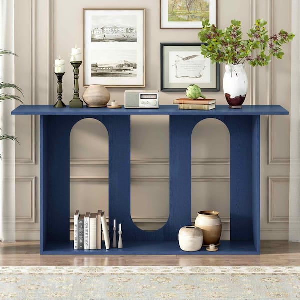 Polibi 60 in. Navy Blue Rectangle Wood Console Table Entryway Table
