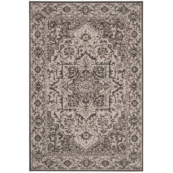 Beach House Light Gray/Charcoal 2 ft. x 4 ft. Medallion Indoor/Outdoor Area Rug