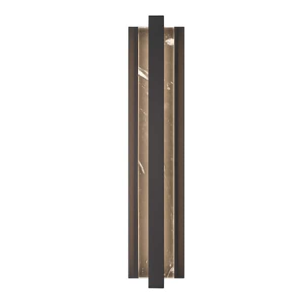 Hvar 24 in. Sand Black Outdoor Hardwired Rectangle Barn Wall Sconce with Rock Crystallite Glass Shades and LED Included