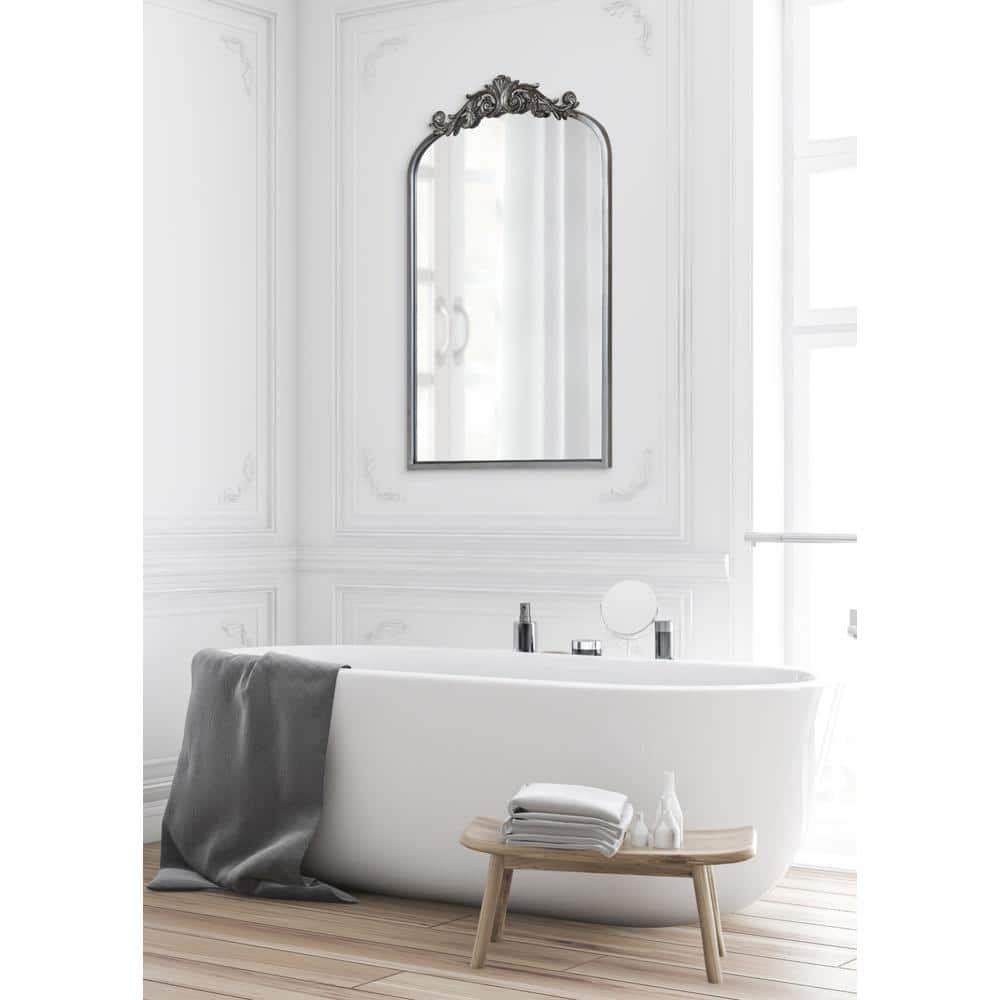 Elegant Arendahl 35" Baroque-Inspired Silver Arch Wall Mirror