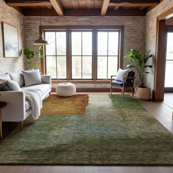 Mayfield Premium Machine Washable Abstract AMF1100 Green 10 ft. x 14 ft. Area Rug