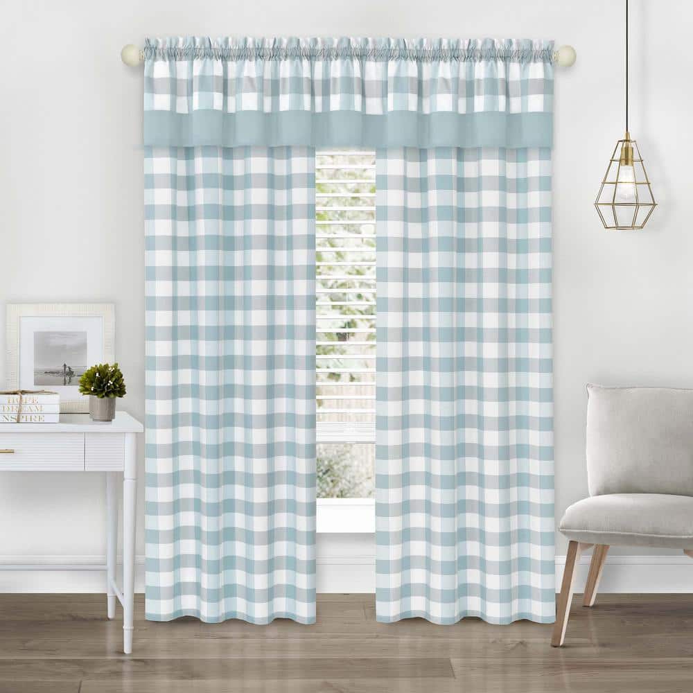 Ice Blue Cotton Polyester Rod Pocket Window Curtain Panel