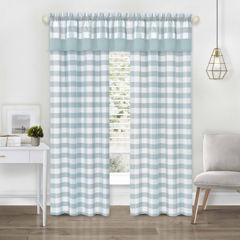 Ice Blue Checkered Poly-Cotton Rod Pocket Valance