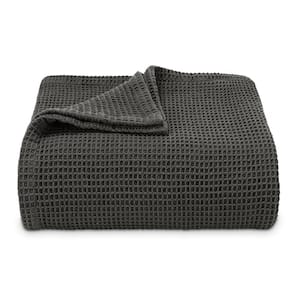 Waffleweave 1-Piece Charcoal Gray Cotton King Blanket