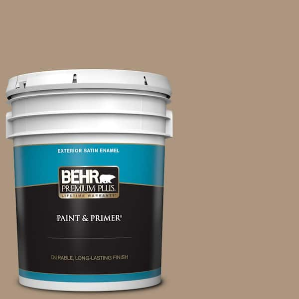 BEHR PREMIUM PLUS 5 gal. Home Decorators Collection #HDC-SP14-5 Mocha Tan Satin Enamel Exterior Paint & Primer