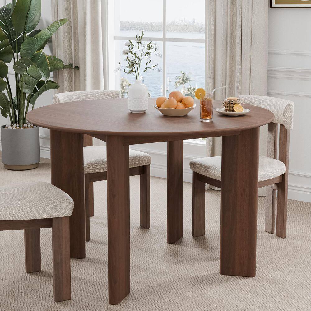 Walnut Round Wood 45 in. 4-Legs Base Kitchen Table Dining Table Seats 4